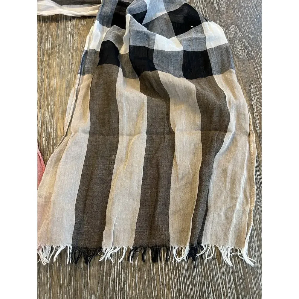 Authentic BURBERRY UNI Kids Beige / Stone Gauze Wool Silk‎ Check Scarf EUC
